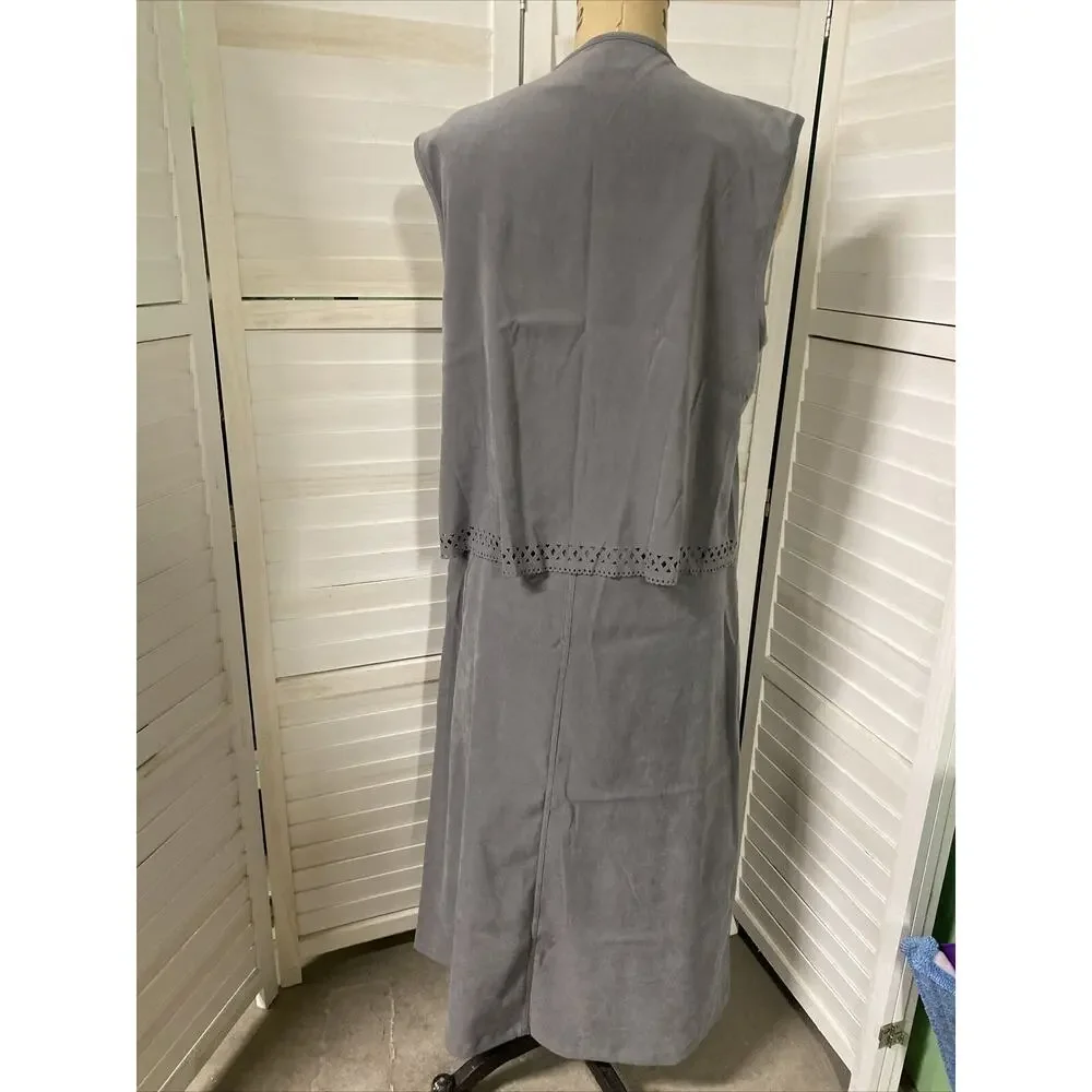 Women’s Napa Valley 2 Piece Gray Top & Skirt Matching Set Sz Large Polyester